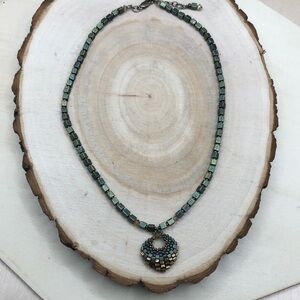 Wendy Seaward Beadweaving Small Patina Basket Necklace Sterling Silver Clasp 925